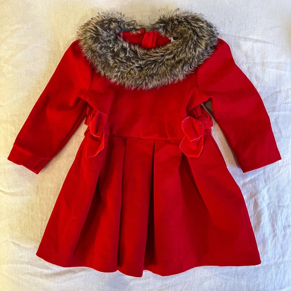 Janie and Jack Red Dress with Fur Collar